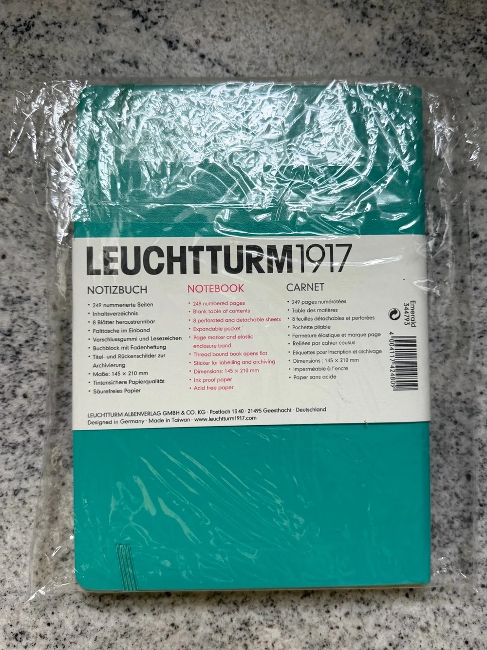 NWT Leuchtturm1917 “Emerald” (Teal) Limited Edition Color Classic Sleek Notebook